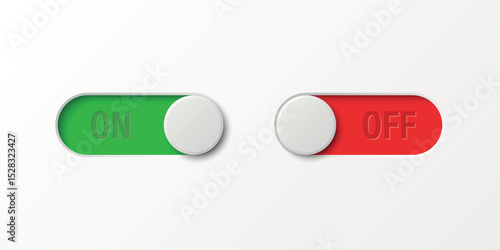 Toggle Switch Vector Set. Realistic Toggle Switch Vector Illustration. On Off Button, Modern Toggle Switch for User Interface, App, Web, Settings, Technology. UI Element, Control Panel