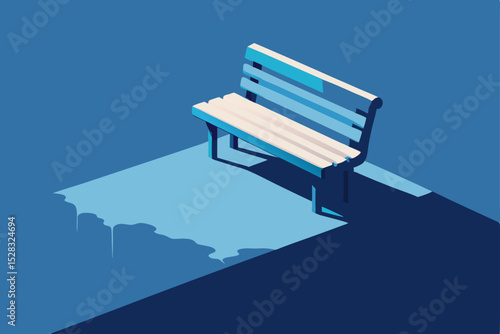 blue bench on a white background