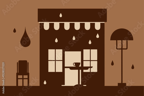 A Nostalgic 1940s Parisian Cafe Scene On A Rainy Day With A Warm Sepia Tone