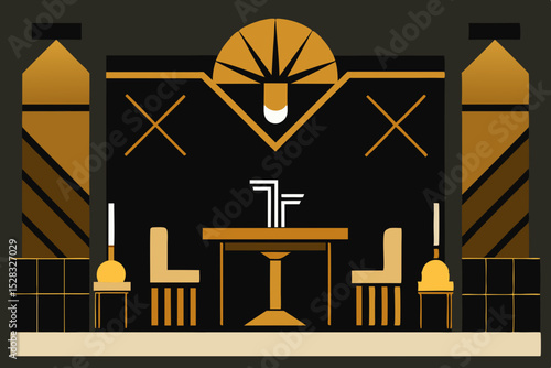 A Dimly Lit 1920s Speakeasy Lounge With Classic Art Deco Accents And Furniture