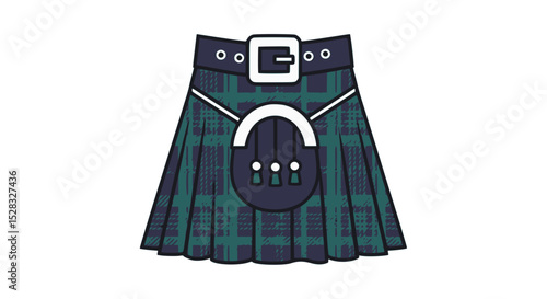 Traditional tartan kilt with buckle and pouch design  