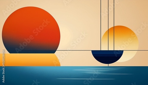 minimal geometric shape illustration mid century modern art with water