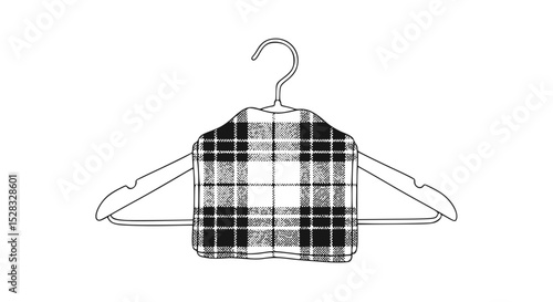 Flannel shirt hanging on a hanger in a minimalist style  