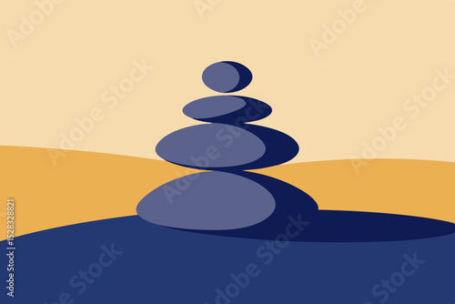 Peaceful Balanced Stones On A Quiet Beach Casting Soft Shadows As The Sun Rises