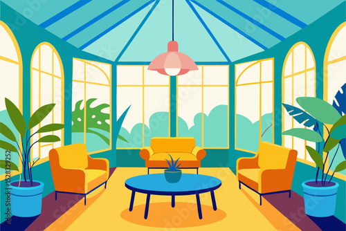 Tropical Sunroom Cartoon Animation Background Vector illustration