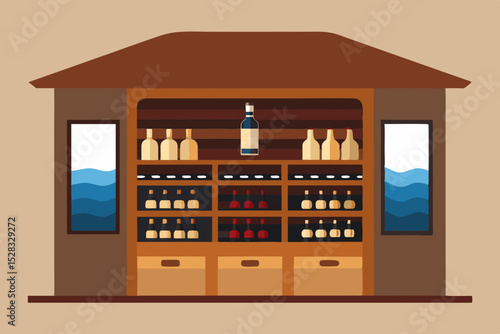 Yacht Wine Cellar Cartoon Animation Background Vector illustration