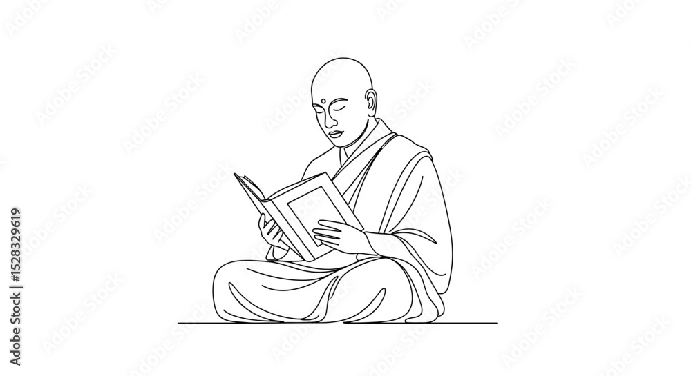 Buddhist monk reading a sacred book in a meditative posture Buddhist monk reading a sacred book in a meditative posture