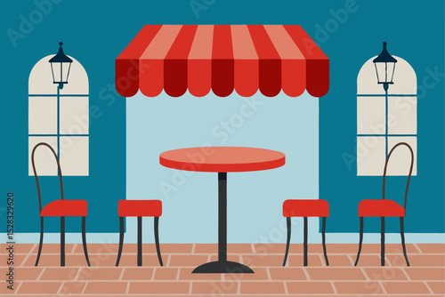 Outdoor French Cafe Cartoon Animation Background Vector illustration