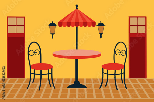 Cozy French Bistro Terrace Cartoon Animation Background Vector illustration