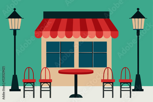 Charming French Cafe Cartoon Animation Background Vector illustration