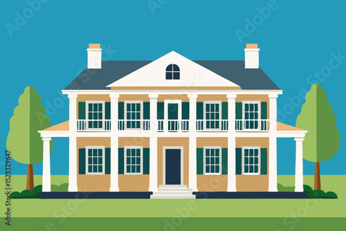 Elegant Plantation House Cartoon Animation Background Vector illustration