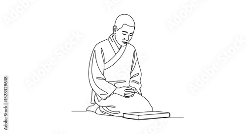 Buddhist monk preparing for prayer in a respectful posture