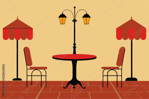 French Cafe Terrace Cartoon Animation Background Vector illustration
