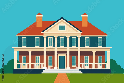 Grand Plantation House Cartoon Animation Background Vector illustration