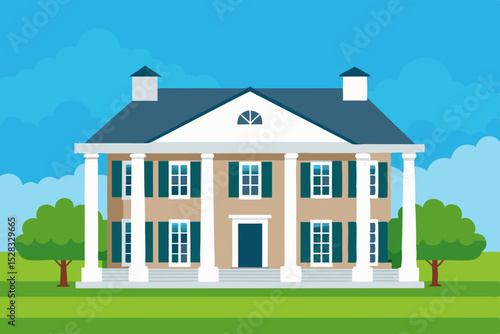Historic Plantation House Cartoon Animation Background Vector illustration