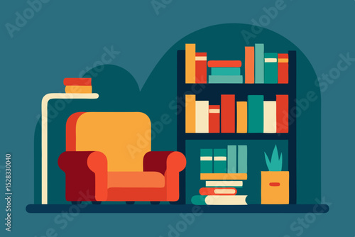 Cozy Book Nook Cartoon Animation Background Vector illustration