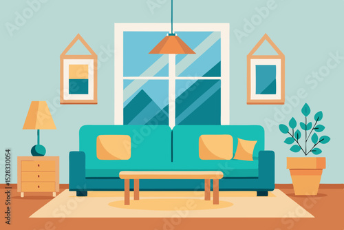 Scandinavian Living Room Cartoon Animation Background Vector illustration