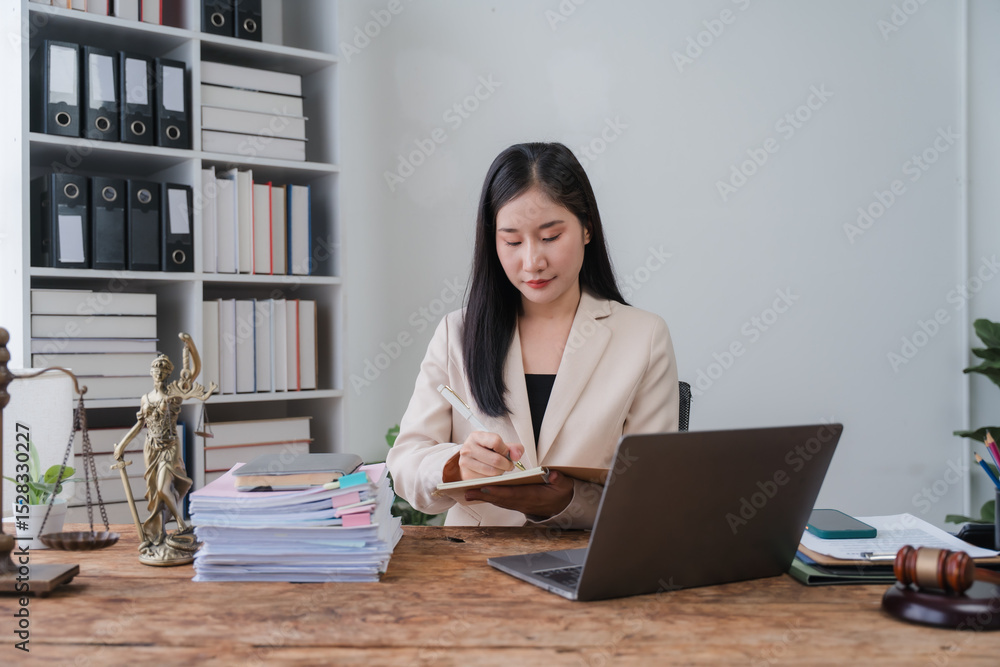 Asian Female Lawyer at Desk Asian Female Lawyer at Desk
