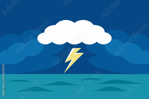 Thunderstorm Over Ocean Cartoon Animation Background Vector illustration