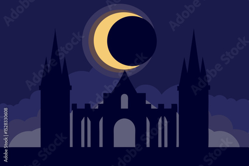 Dark Eclipse Scene Cartoon Animation Background Vector illustration