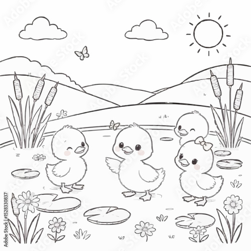 baby ducks are making friends