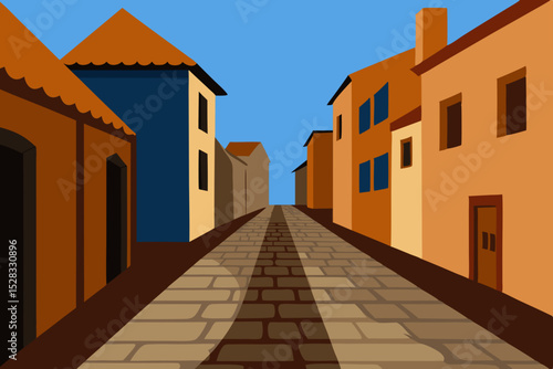 Old Town Cobblestone Street Cartoon Animation Background Vector illustration