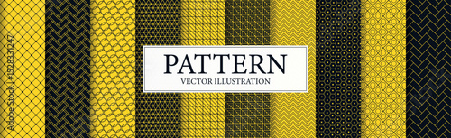 Panoramic patterns 8 pcs set black yellow - Vector illustration