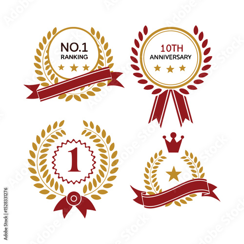 Gold Laurel Wreath Award Badges No.1 Ranking, 10th Anniversary, and More