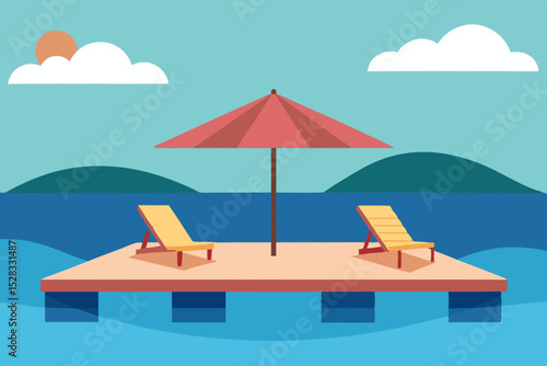 Lake Floating Deck Cartoon Animation Background Vector illustration
