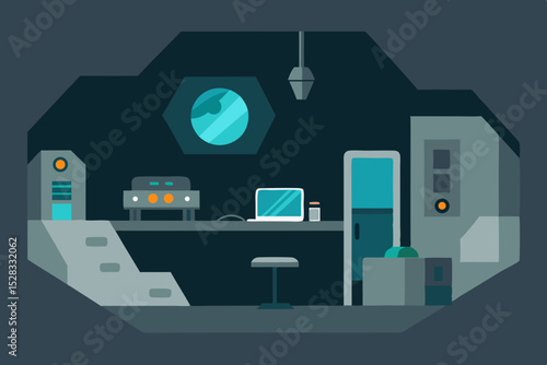 Sci-Fi Bunker Apartment Cartoon Animation Background Vector illustration