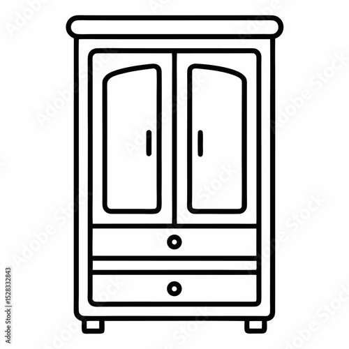 Modern Wardrobe Outline Vector Icon on White Background