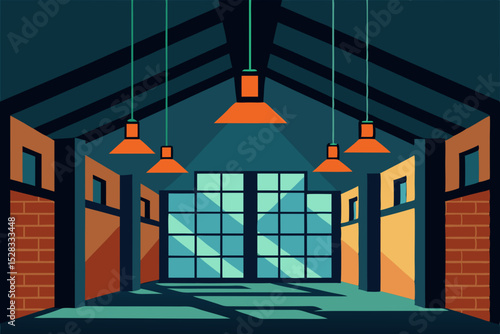 Stylish Industrial Loft Cartoon Animation Background Vector illustration
