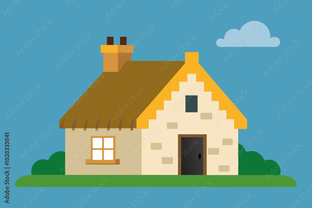 Naklejka premium Quaint Irish Cottage Cartoon Animation Background Vector illustration