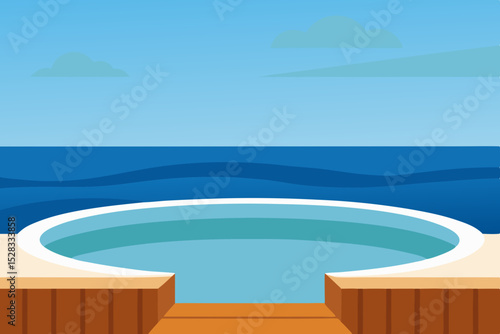 Ocean Horizon Jacuzzi Cartoon Animation Background Vector illustration