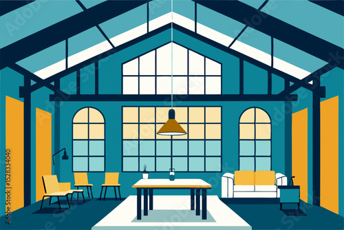 Stylish Loft Apartment Cartoon Animation Background Vector illustration