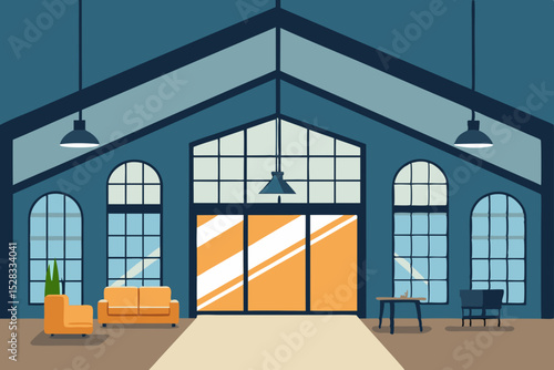 Modern Loft Space Cartoon Animation Background Vector illustration