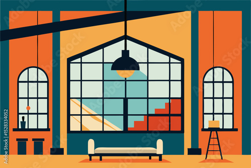 Urban Loft Interior Cartoon Animation Background Vector illustration