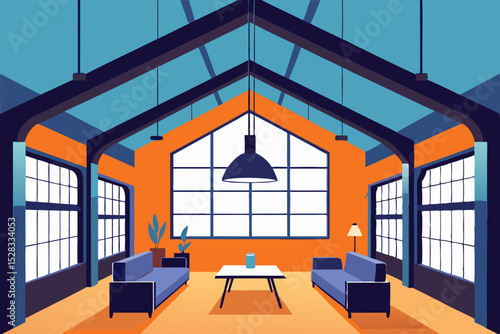Industrial Loft Apartment Cartoon Animation Background Vector illustration