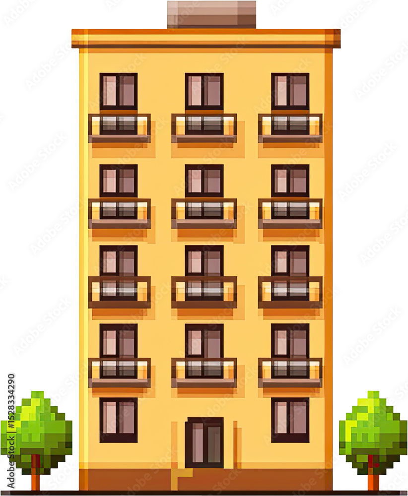 Naklejka premium Pixelated illustration of a multi-story building.