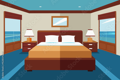Elegant Yacht Bedroom Cartoon Animation Background Vector illustration