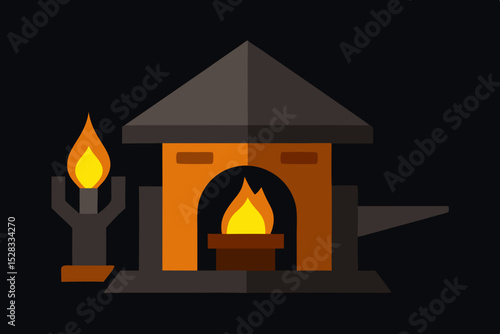 Medieval Blacksmith Shop Cartoon Animation Background Vector illustration