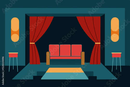Mid-Century Home Theater Cartoon Animation Background Vector illustration