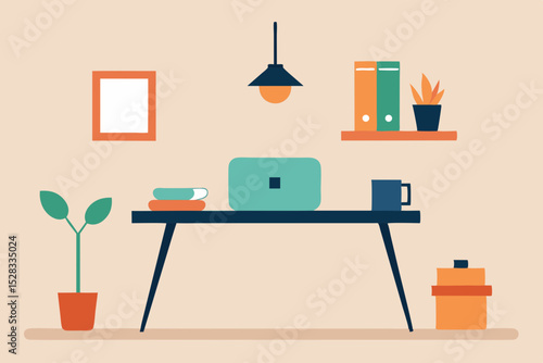 Home Office Setup Cartoon Animation Background Vector illustration