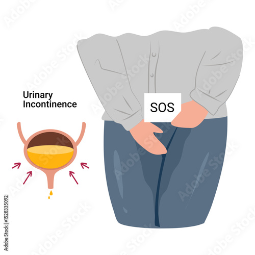 Urinary Incontinence. Overactive bladder. Bladder disease illustration 