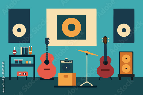 Music Studio Cartoon Animation Background Vector illustration