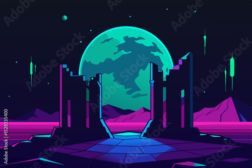 Apocalyptic Neon City Cartoon Animation Background Vector illustration