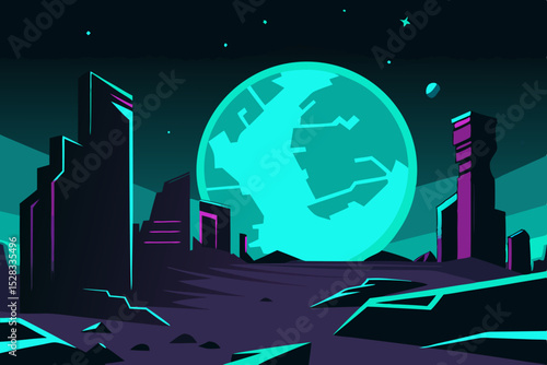 Neon Ruins of Earth Cartoon Animation Background Vector illustration