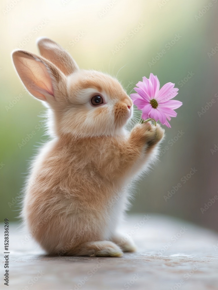 Fototapeta premium Cute bunny holding flower