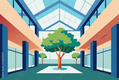 Corporate Office Atrium Cartoon Animation Background Vector illustration