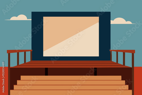 Outdoor Movie Night Cartoon Animation Background Vector illustration